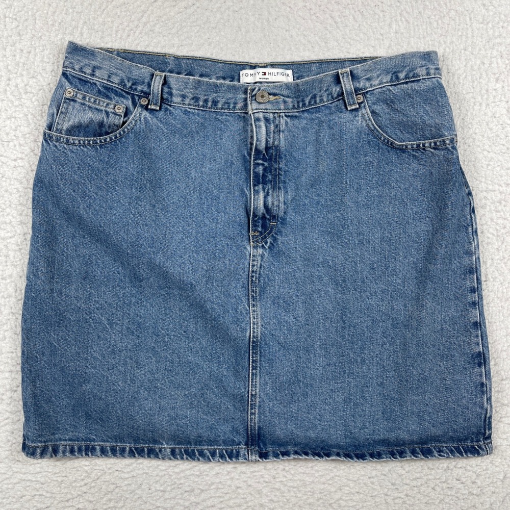 Tommy Hilfiger Denim Skirt Womens 18 Blue Mini Medium Wash Vintage Y2K‎ 2002